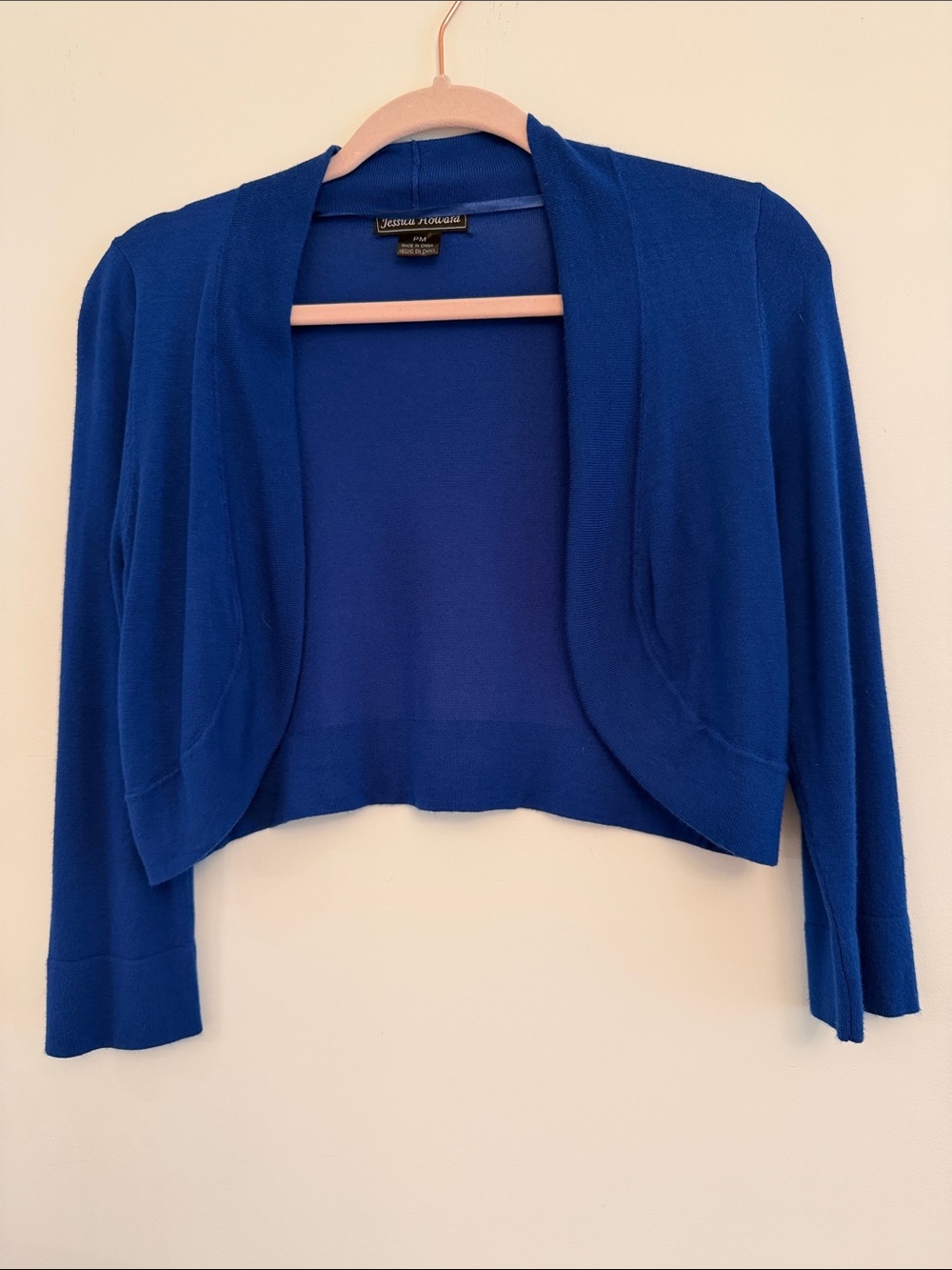 Jessica Howard Cobalt Blue Cropped Open-Front Bolero Sweater